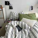 Classic Stripes Bedding Set Soft Pure Cotton Breathable Flat Sheet Duvet Cover Pillowcases Single Queen Size Dormitory Bed Linen
