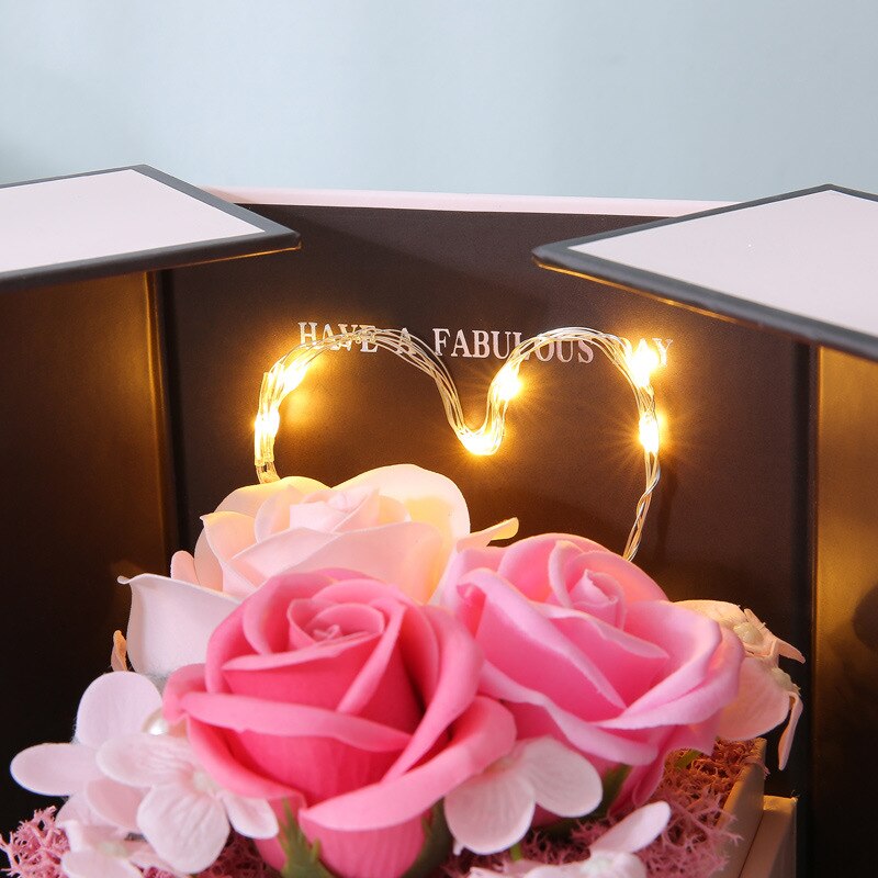 Qfdian Party gifts Party decoration hot sale new Foldable Romantic Soap Flower Rose Jewelry Gift Box With Drawer LED Light Valentine Girlfriend New Year Wedding Gift Anniversary