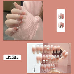 24Pcs Coffin Pink False Nails 3D Heart Diamond y2k Mid-length Fake Nails Full Finished Tulip Pattern Fake Nail Patches For Girls