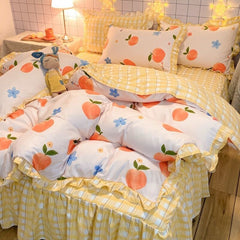 Floral Duvet Cover Set With Bed Skirt Pillowcase Princess Style Bedding Sets For Girl Woman Bed Linens Decor Bedroom 150x200cm