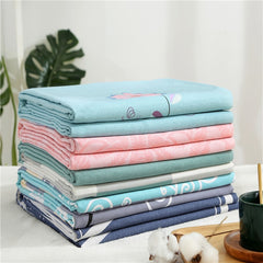 Qfdian Fashion Colorful Plaid Print Bed Sheet Set 100% Cotton Skin-friendly Single Double Bedsheet Sets Home Flat Sheet Pillow Covers