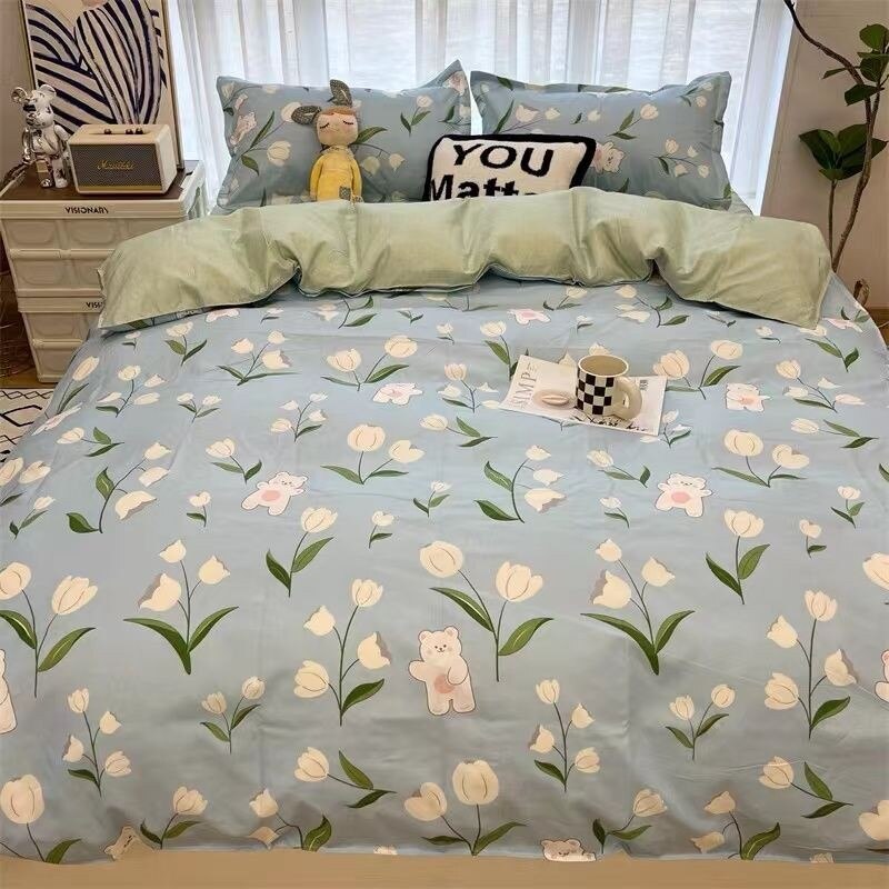 Ins Style Bedding Set for Boys Girls Single Queen Size Bed Linen Duvet Cover Pillowcase No Fillings Floral Home Textile