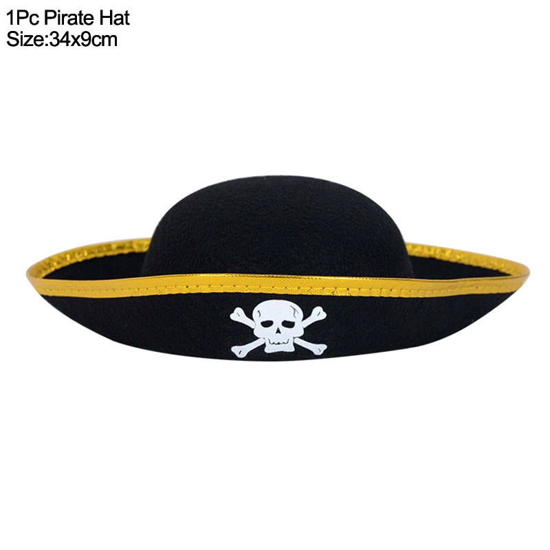 Qfdian halloween decorations halloween costumes halloween gift Halloween Pirate Hat Cap Decoration Kids Adult Halloween Masquerade Captain Cosplay Costume Props Pirate Theme Birthday Party