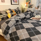 Plaid Bedding Set Soft Boys Girls Duvet Cover Pillowcases Flat Sheet Single Double Queen Size Home Textile
