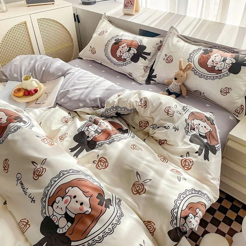 Cute Bedding Set Fashion Single Double Size Flat Sheet Duvet Cover Pillowcase Soft Microfiber Boys Girls Bed Linen