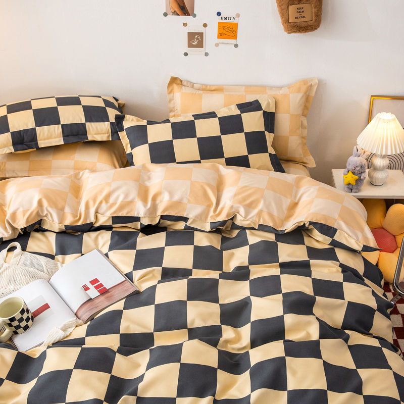 Checkerboard Bedding Set Hot Sale Single Queen Size Flat Sheet Quilt Duvet Cover Pillowcase Polyester Bed Linens Home Textile