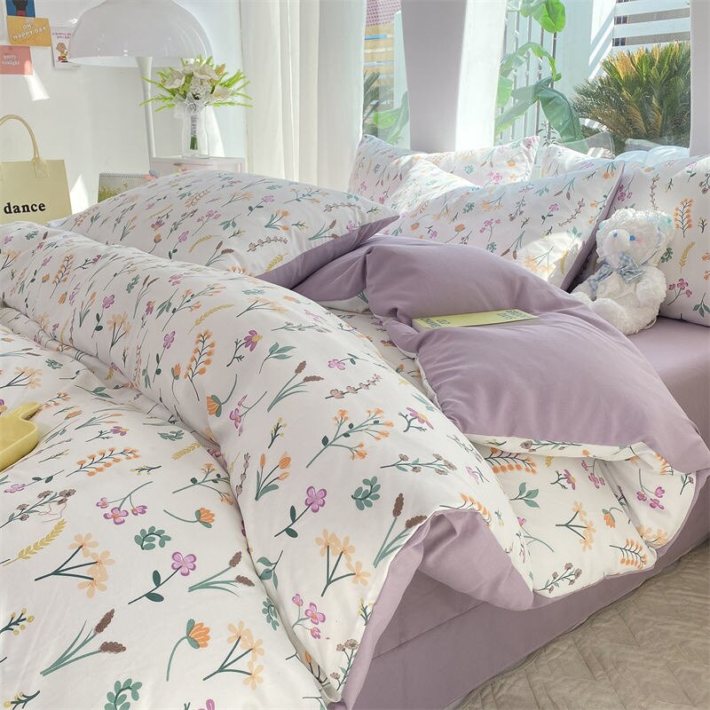 Cartoon Strawberry Home Bedding Set Simple Nordic Floral Duvet Cover With Sheet Soft Comforter Covers Pillowcases Bed Linen