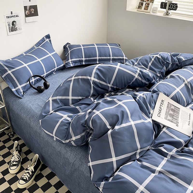 Plaid Bedding Set Soft Boys Girls Duvet Cover Pillowcases Flat Sheet Single Double Queen Size Home Textile