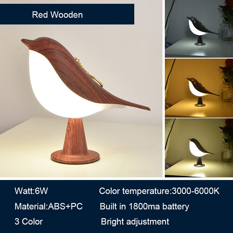 3 Colors Bedside Lamp Creative Touch Switch Wooden Bird Night Lights Dimming Brightness Bedroom Table Reading Lamp Decor Home