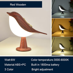 3 Colors Bedside Lamp Creative Touch Switch Wooden Bird Night Lights Dimming Brightness Bedroom Table Reading Lamp Decor Home