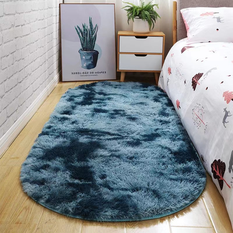 Oval Carpet Home Living Room Bedroom Carpet Large Size Rugs Plush Fluffy Carpet Home Decor Bedside Thickened Tie Dye Carpet