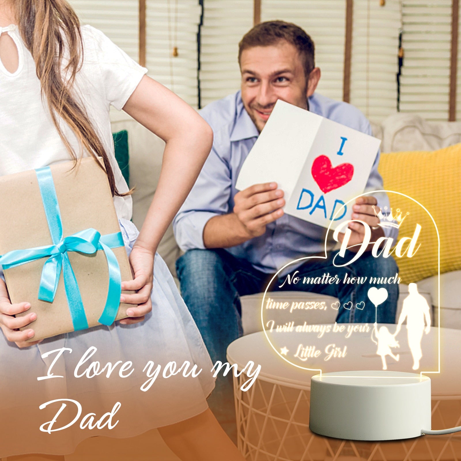 Qfdian father's day gifts Birthday Thanksgiving Gifts for Dad from Daughter Son Personalized Acrylic 3D LED Night Light Bedroom Decoration