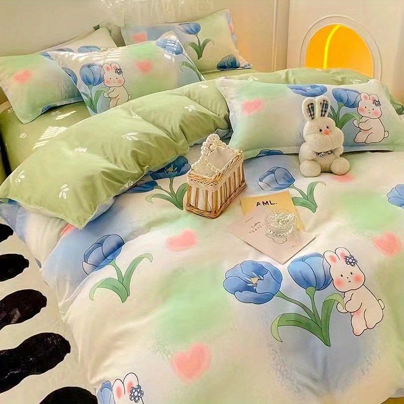 Cute Panda Bedding Set 2023 New Spring Summer Duvet Cover Flat Sheet Pillowcase Soft Dormitory Bedroom Single Queen Bed Linens