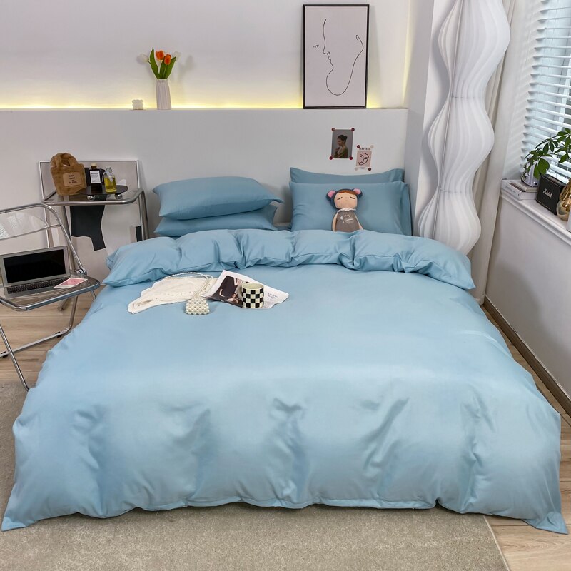 Solid Color Bedding Sets Single Double Queen Size Duvet Cover Flat Sheet Pillowcases Skin Friendly Fabric Hotel Home Bed Linen