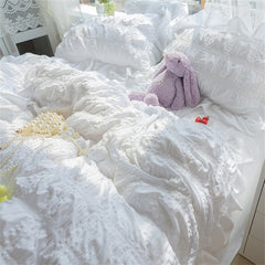 Korean Princess Seersucker Kawaii Bedding Set Lovely Ruffles Girl Duvet Cover Set Solid Color Soft Comfortable Bed Sets 220x240