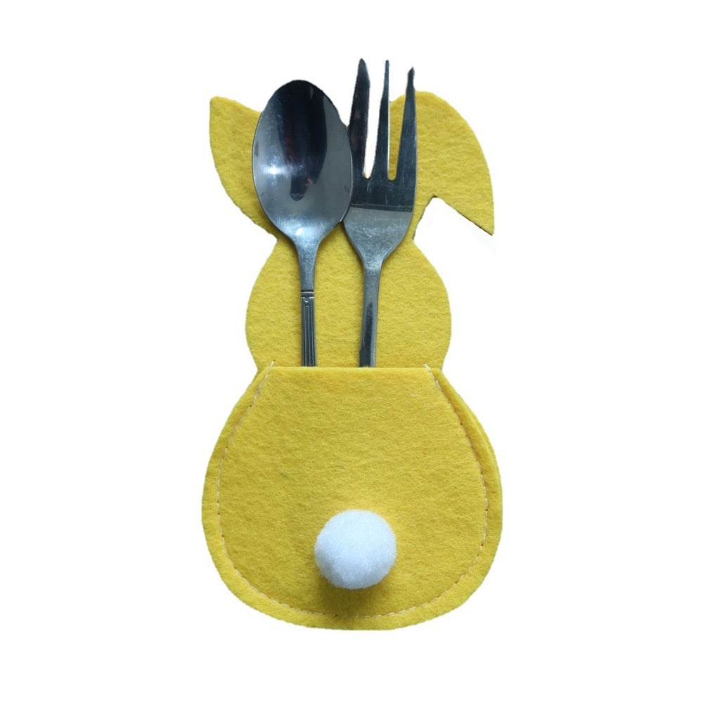 4Pcs Easter Bunny Felt Cutlery Holder Bag Happy Easter Decorations for Home Tableware Accessories Rabbit Cutlery Cover Bag Table