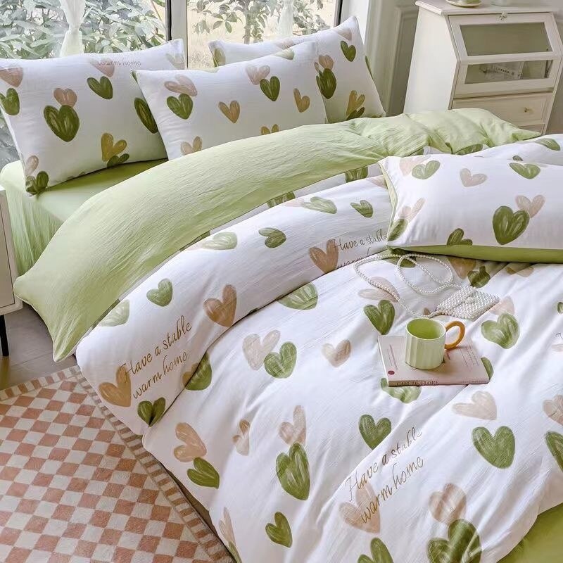 Simple Bedding Set Cute Girl Ruffle Lace Duvet Cover Bed Sheet Pillowcase Kawaii Cartoon Flower Quilt Cover 240x220cm