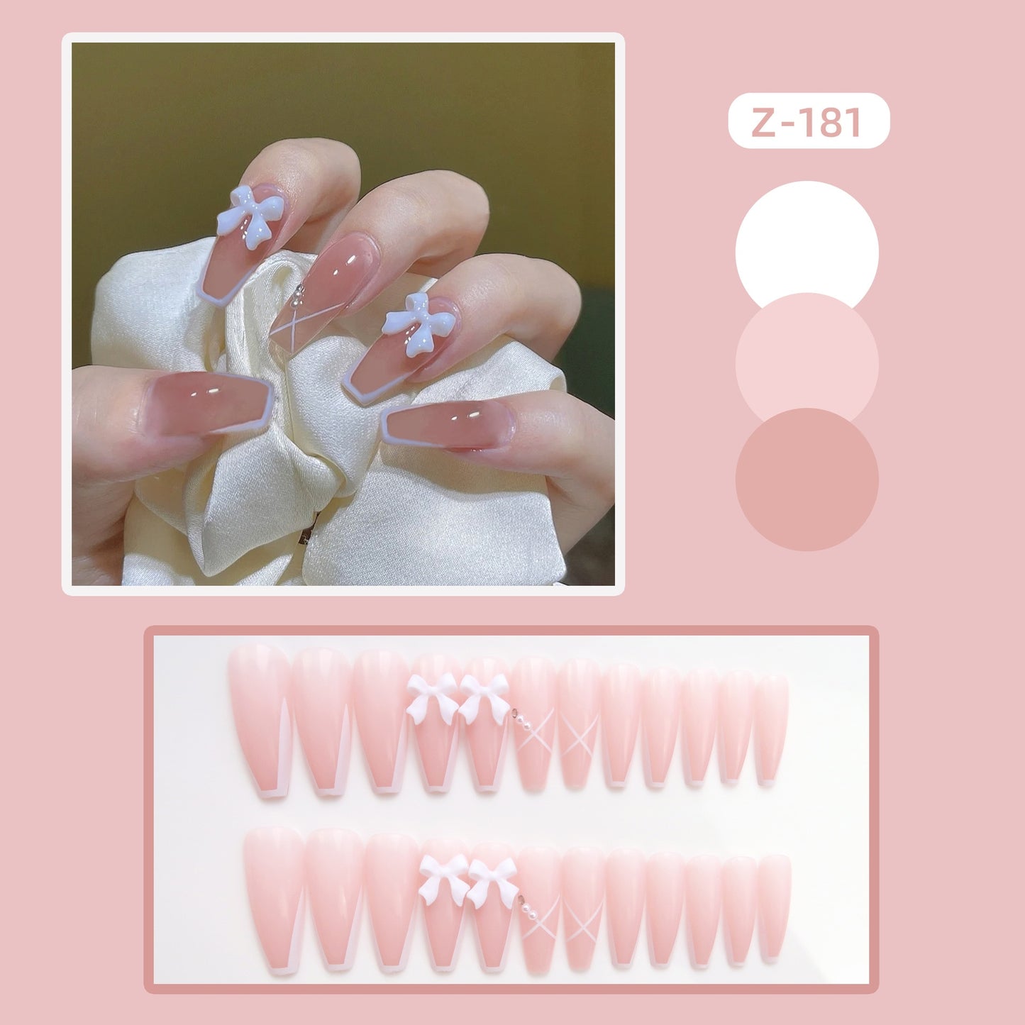 24Pcs Coffin Pink False Nails 3D Heart Diamond y2k Mid-length Fake Nails Full Finished Tulip Pattern Fake Nail Patches For Girls