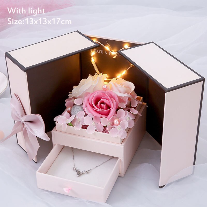 Qfdian Party gifts Party decoration hot sale new Foldable Romantic Soap Flower Rose Jewelry Gift Box With Drawer LED Light Valentine Girlfriend New Year Wedding Gift Anniversary