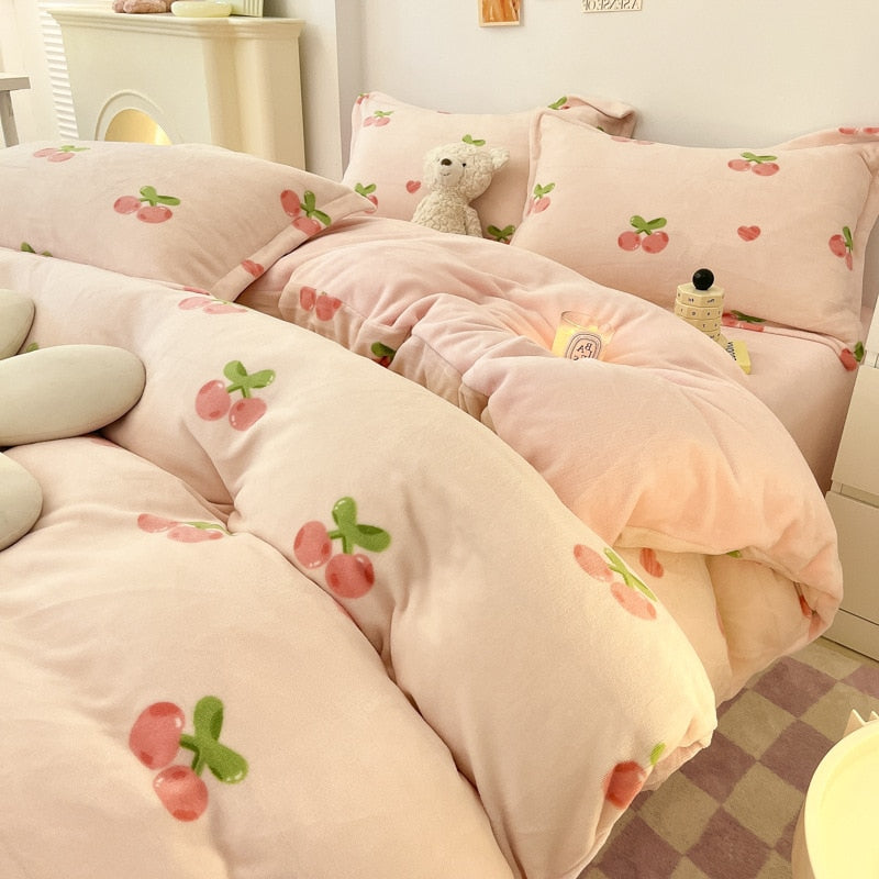 Winter Thick Warm Plush Comforter Cover Queen Bedding Sets Cartoon Quilt Cover Bed Sheet Pillowcase 4pcs Luxury Bed Linens