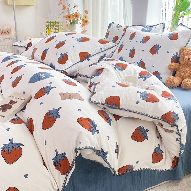 Ins Flower Bedding Sets Floral Summer Duvet Cover With Flat Sheet For Girls Woman Deocr Bedroom