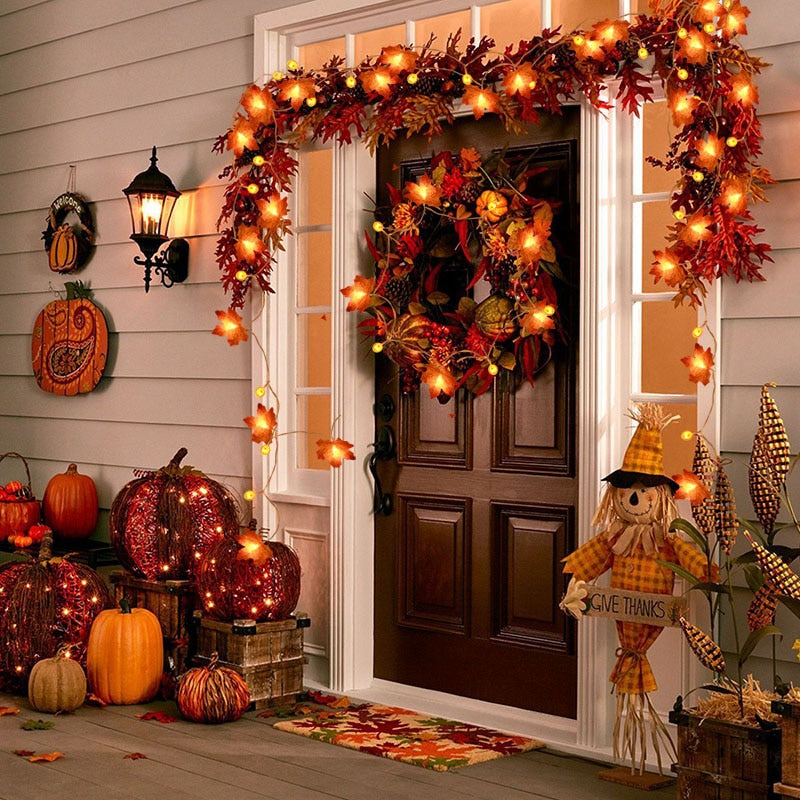 Qfdian halloween decorations halloween costumes halloween gift10/20Leds Pumpkin Maple Leaves Light String Fall Garland Battery Powered Indoor Outdoor Garden Halloween Thanksgiving Home Decor