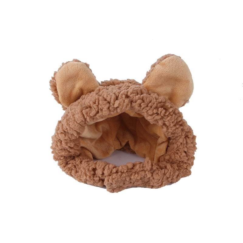 Qfdian Pet Outfits Cute Bear Shaped Hat for Cat Christmas Protective Pet Dogs Cosplay Head Wear York Solid Color Winter Kitten Costume Accessories