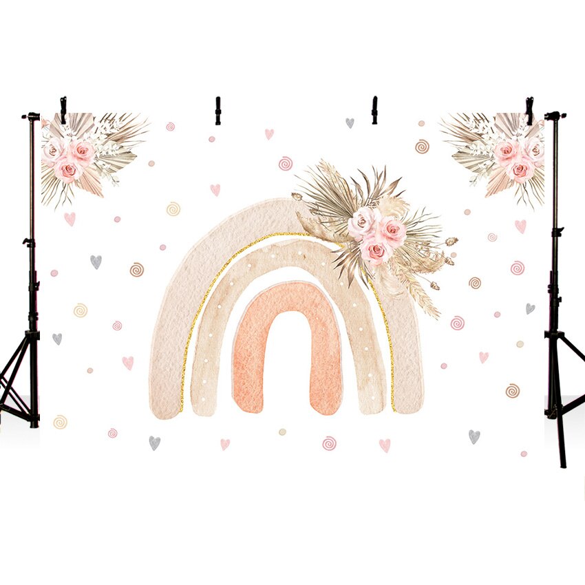 Qfdian Party gifts Party decoration hot sale new Mehofond Photography Background Boho Rainbow Baby Shower Girl Birthday Party Cake Table Decor Banner Backdrop Photo Studio Props