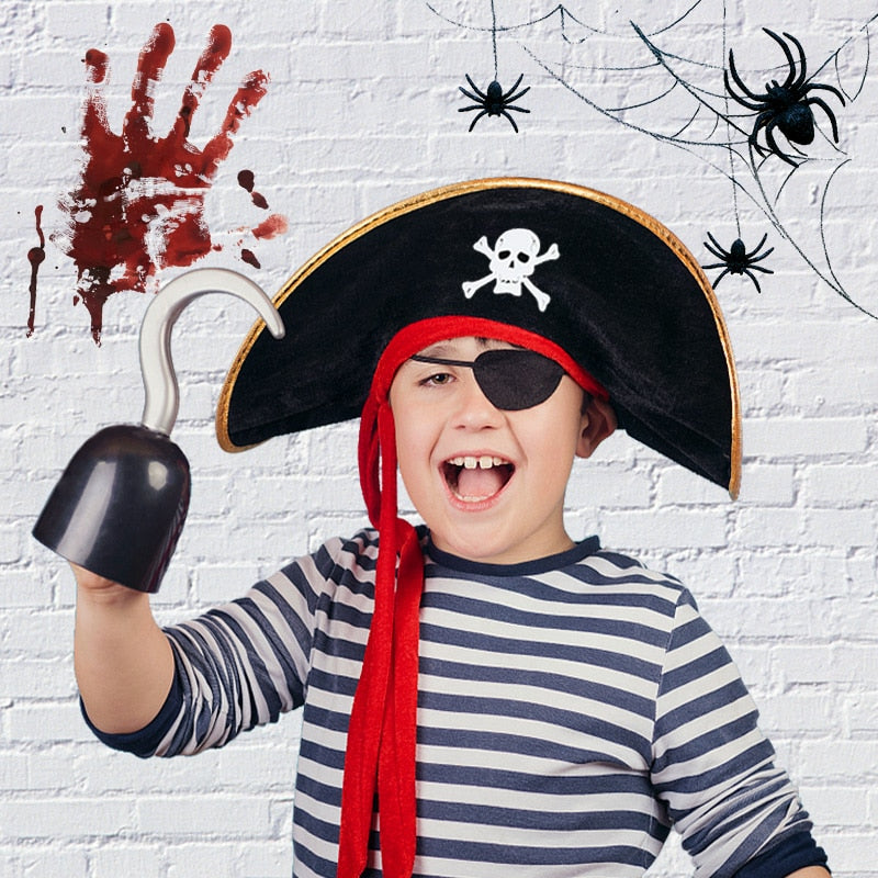 Qfdian halloween decorations halloween costumes halloween gift Halloween Pirate Hat Cap Decoration Kids Adult Halloween Masquerade Captain Cosplay Costume Props Pirate Theme Birthday Party