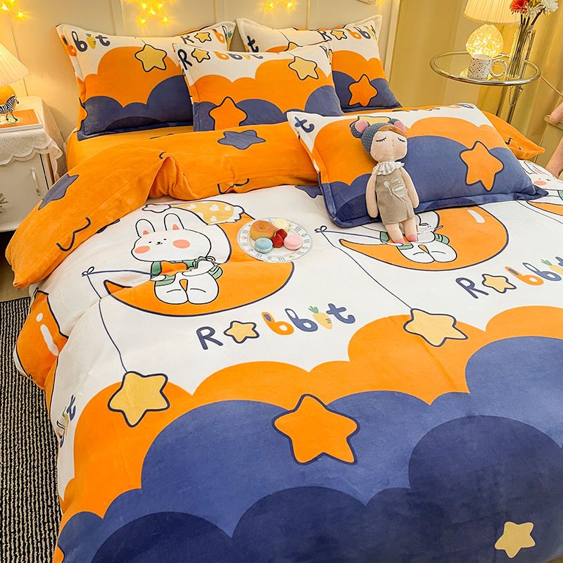 Warm Bedding Set Short Plush Soft Duvet Cover Flat Sheet Pillowcases Twin Queen Size Bed Linen Boys Girls Cute Home Textile