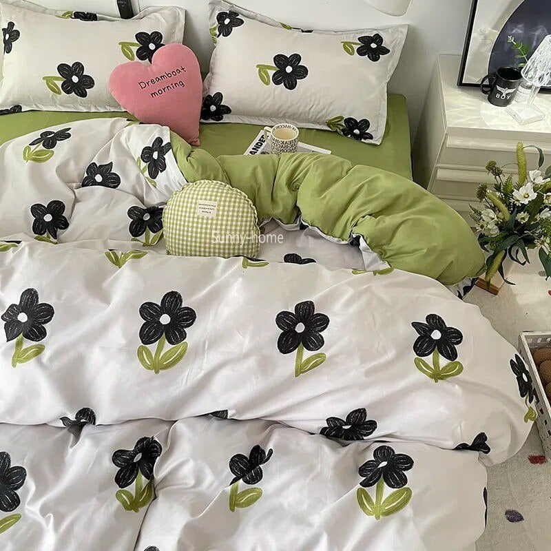 Pastoral Bedding Set Ins Nordic Floral Duvet Cover No Filling Flat Sheet Pillowcases Single Double Size Boys Girls Bedspread