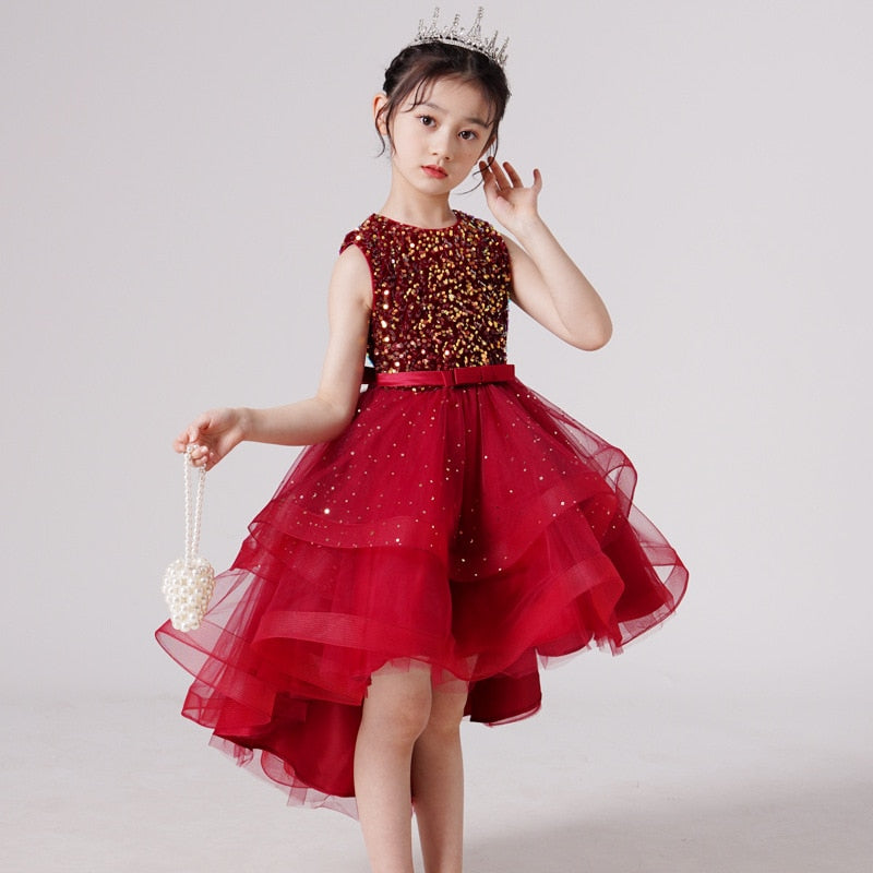 Qfdian halloween costumes christmas costumes Children Clothes New kids Dresses For Girls Lace Sleeveless Party Dress Bow-Knot Princess Wedding Long Dress Vestido Infantil