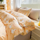 Cartoon Strawberry Bedding Set Washed Cotton Single Double Size Nordic Girls Flower Bed Linen Flat Sheet Duvet Cover Pillowcase