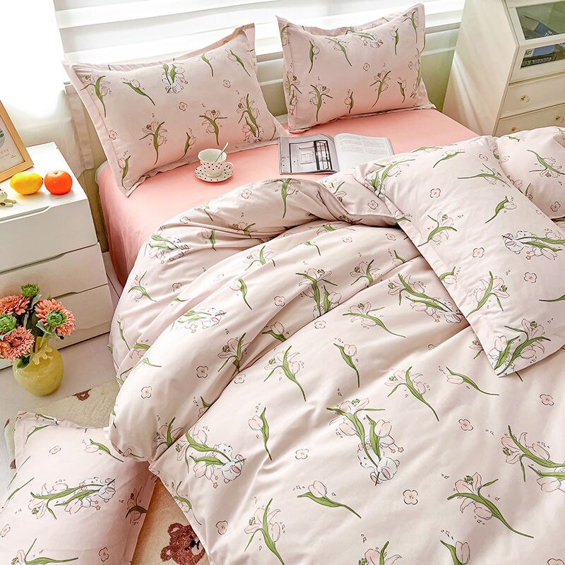 Floral Duvet Cover Set with Flat Sheet Pillowcases 2023 New Twin Full Queen Size Bed Linen Soft Boys Girls Bedding Kit
