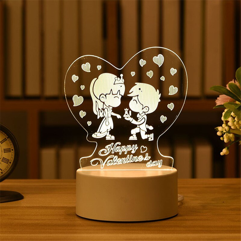 Qfdian Party decoration Valentine's Day Gift Rose 3D Lamp Acrylic LED Night Light Love/Bear/rabbit-shape Valentine Gift Girl Boy Present Easter Decor