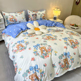 Cute Bear Duvet Cover Set with Flat Sheet Pillowcases Twin Double Queen Size Bed Linen Boys Girls Home Gift Bedding Textile