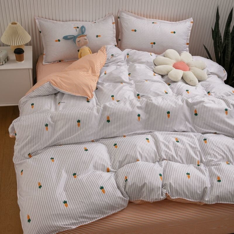 INS Cartoon Rabbit Bedding Set Strawberry Flower Quilt Cover For Kids Girls Bedspread Decor Home Single Double Size