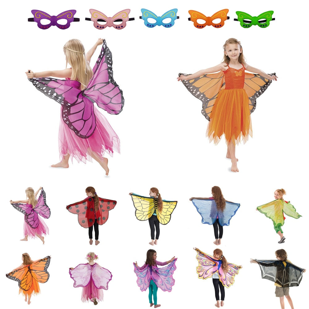 Qfdian Kids Butterfly Costume Girl Fairy Butterfly Wings Chiffon Blue Pink Purple Halloween Costume