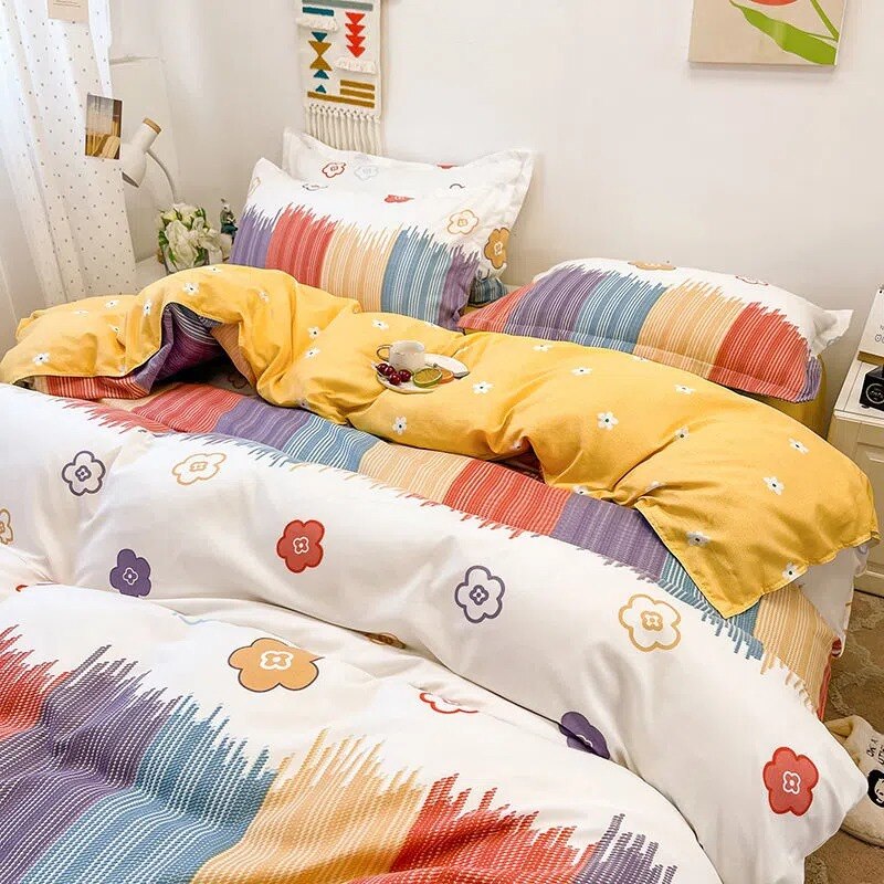 Fashion Duvet Cover Flat Sheet Pillowcases Set Single Queen Size Bed Linen Boys Girls Bedding Set Cute Kids Home Textile