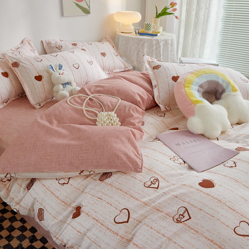 Qfdian Kuup 3-4pcs Cartoon Bedding Set Duvet Cover Set Soft Bedding Printing Bed Linen Queen Size Bedding Set Fashion Design For Girl