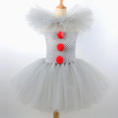 Qfdian halloween decorations halloween costumes halloween gift Gray Clown Tutu Dress for Girls Carnival Halloween Costume for Kids Girl Joker Cosplay Tulle Outfit Children Party Scary Clothes