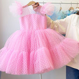 Qfdian Kids Formal Prom Shiny Girls Dresses for Weddings Bow Mesh Christmas Princess Costume Girl Birthday Party Gown 4-10 Year vestido
