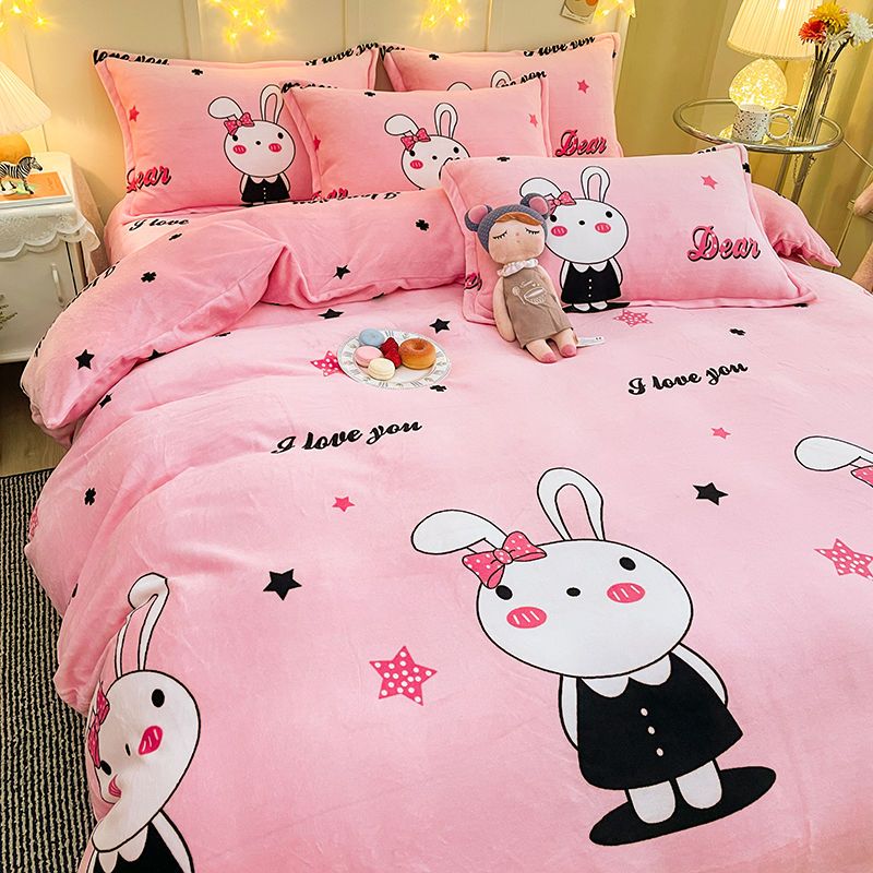 Warm Bedding Set Short Plush Soft Duvet Cover Flat Sheet Pillowcases Twin Queen Size Bed Linen Boys Girls Cute Home Textile