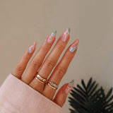 24Pcs/Set Blue Sky White Cloud Pattern Design False Nail French Stiletto Full Cover Fake Nails Glue DIY Manicure Nail Art Tools