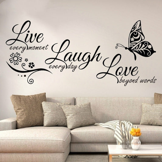 Live Laugh Love Butterfly Flower Wall Art Sticker Modern Wall Decals Quotes Vinyls Stickers Home Decor Living Room