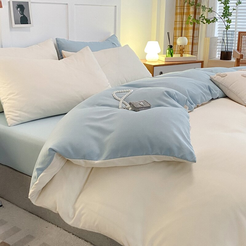 Ins Nordic Style Bedding Set Flat Sheet Duvet Cover Pillowcase Single Double Queen Size Bed Linen Boys Girls Soft Home Textile