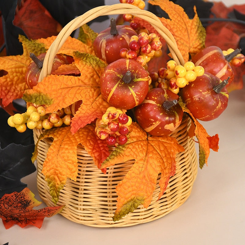 Qfdian halloween decorations halloween costumes halloween giftArtificial Maple Leaf Pumpkin Berry Branches Harvest Autumn Decoration Ornament Halloween Decor for Home Thanksgiving DIY Crafts