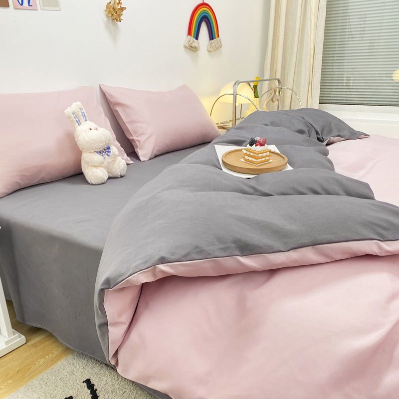 Solid Color Duvet Cover Set Flat Sheet with Pillowcases 2023 New Twin Full Queen Size Boys Girls Bed Linen Grey Bedding Kit
