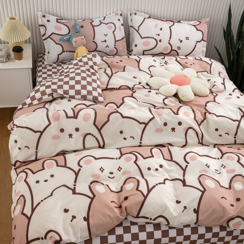 INS Cartoon Rabbit Bedding Set Strawberry Flower Quilt Cover For Kids Girls Bedspread Decor Home Single Double Size