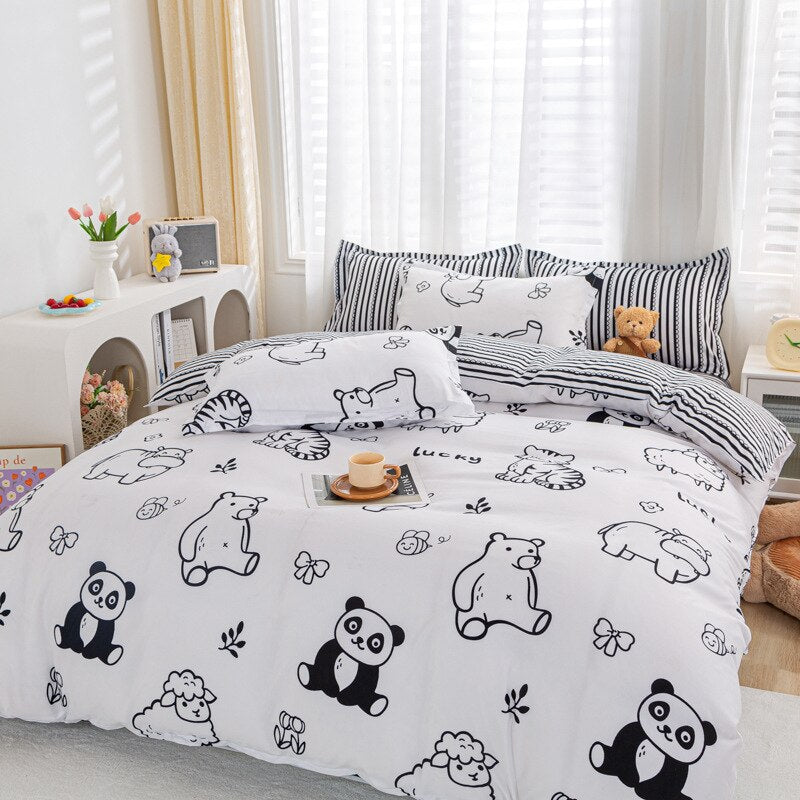 Cute Rabbit Bedding Set Carrot Soft Full Queen Size Boys Girls Duvet Cover No Filler Flat Sheet Pillowcases Kids Home Textile